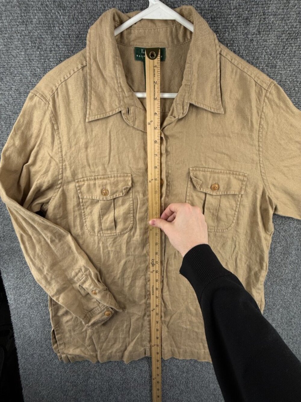 Lauren Ralph Lauren All Linen Size 16 Women Button Up Shirt Tan Long Sleeve - Picture 3 of 16
